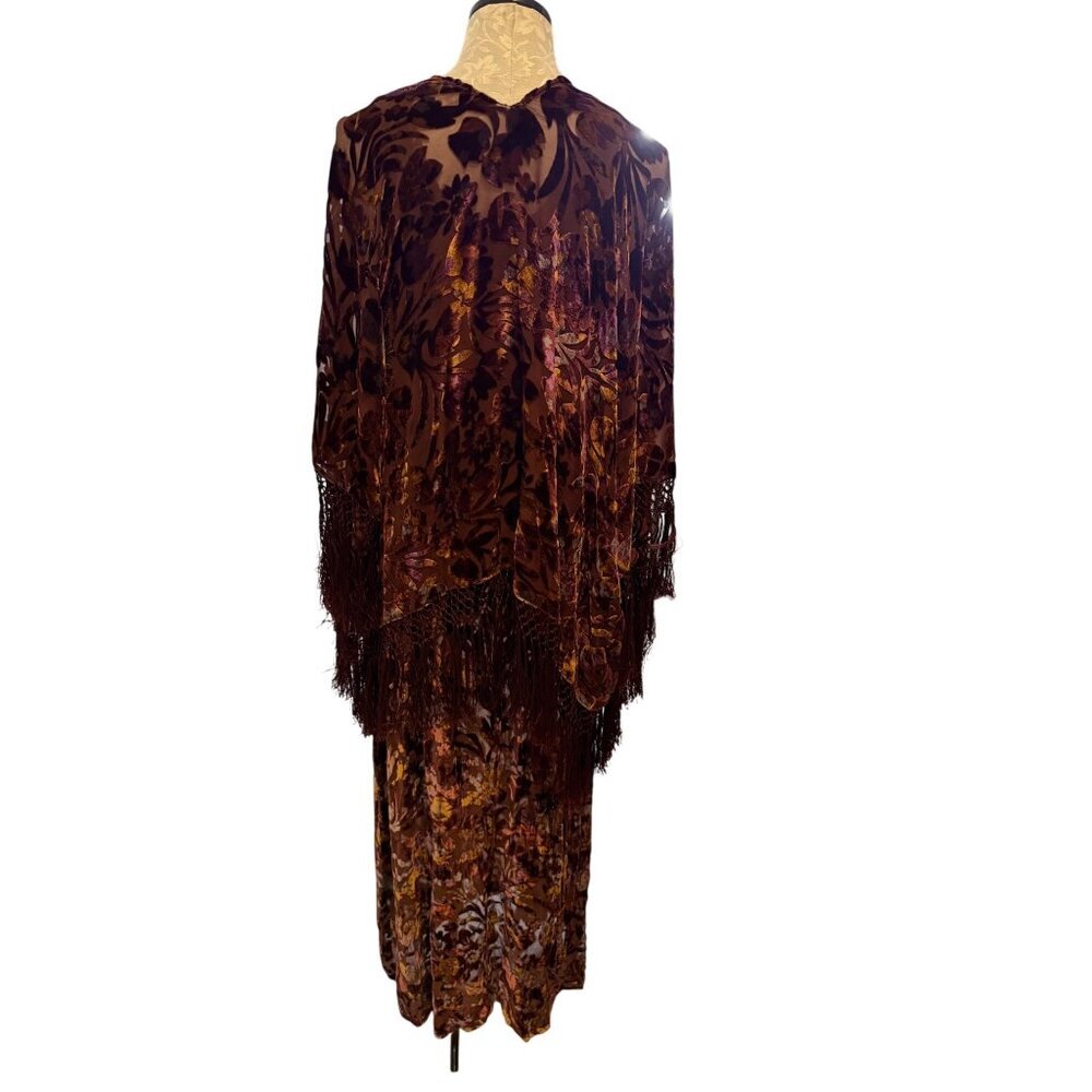 Shiba 1990s Womens Shawl Dress Size Large Brown Purple Burnout Silk Velvet Party - Picture 14 of 16